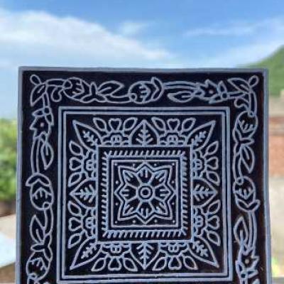 Square Floral Border Handcarved Wooden Block for Fabric & Craft Printing Wooden Sheesham Block Paper And Fabric Block Stamp