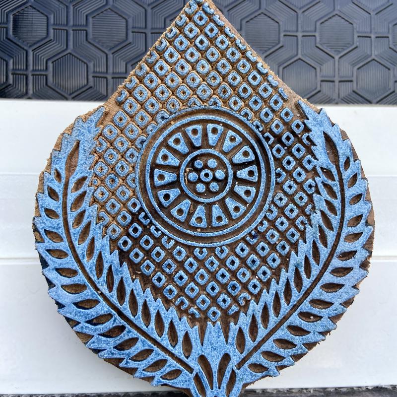 Teardrop Floral Mandala Handcarved Wooden Block for Printing Wooden Sheesham Block Paper And Fabric Block Stamp