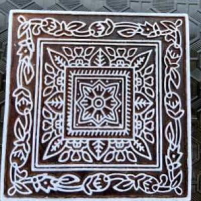 Square Floral Border Handcarved Wooden Block for Fabric & Craft Printing Wooden Sheesham Block Paper And Fabric Block Stamp