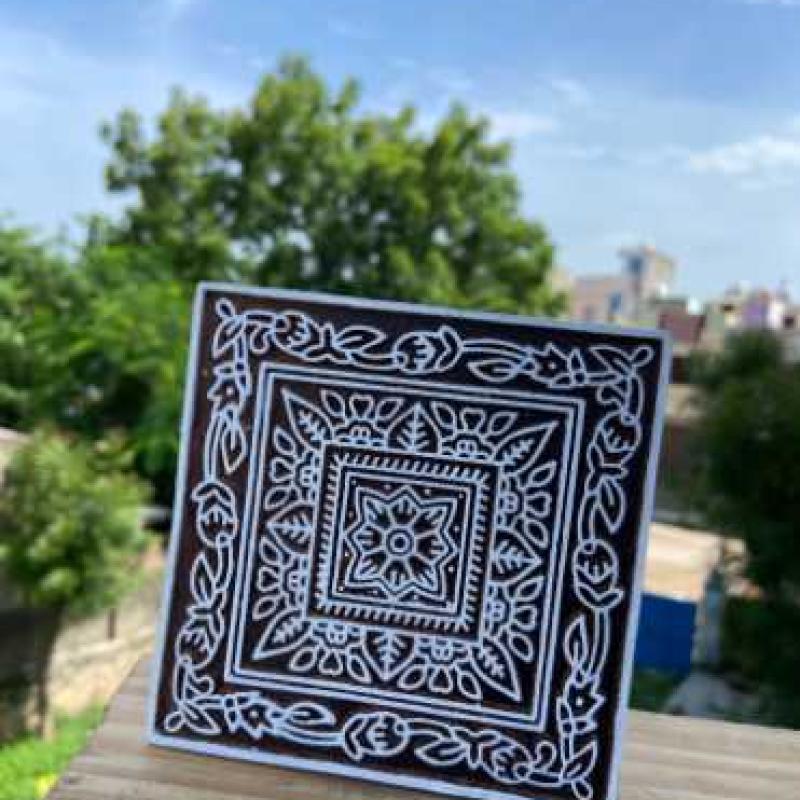 Square Floral Border Handcarved Wooden Block for Fabric & Craft Printing Wooden Sheesham Block Paper And Fabric Block Stamp