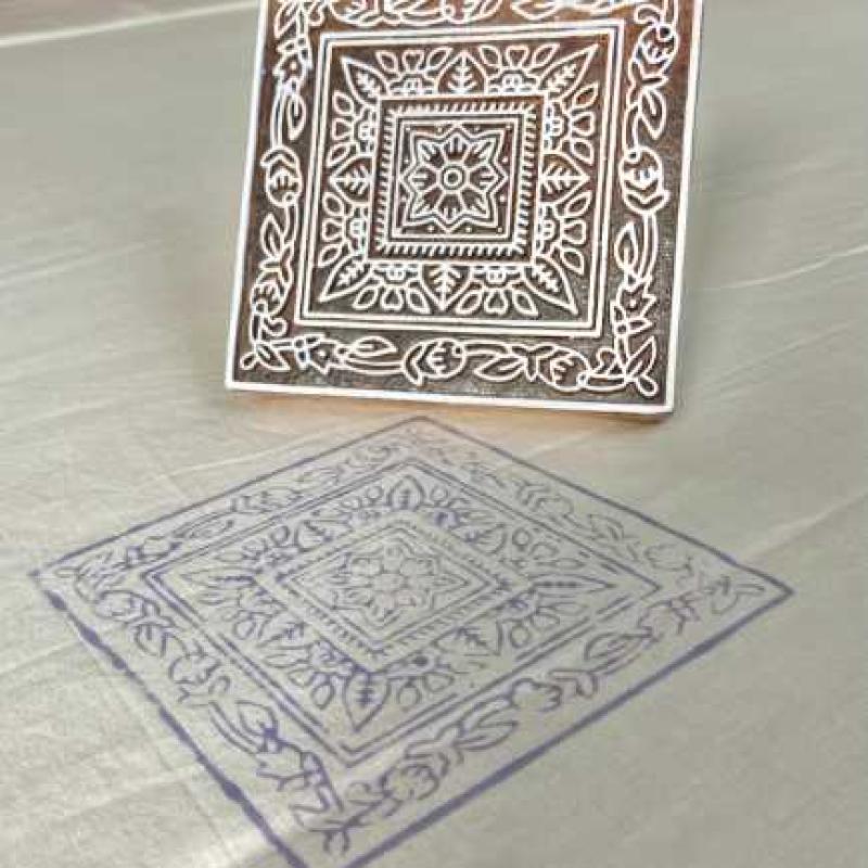 Square Floral Border Handcarved Wooden Block for Fabric & Craft Printing Wooden Sheesham Block Paper And Fabric Block Stamp