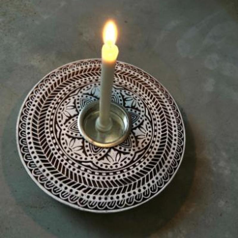 Handcrafted Wooden Block Candle Holder with Intricate Mandala Carving Hand Block Candle Design Decorate Festival Party & Other Vacation