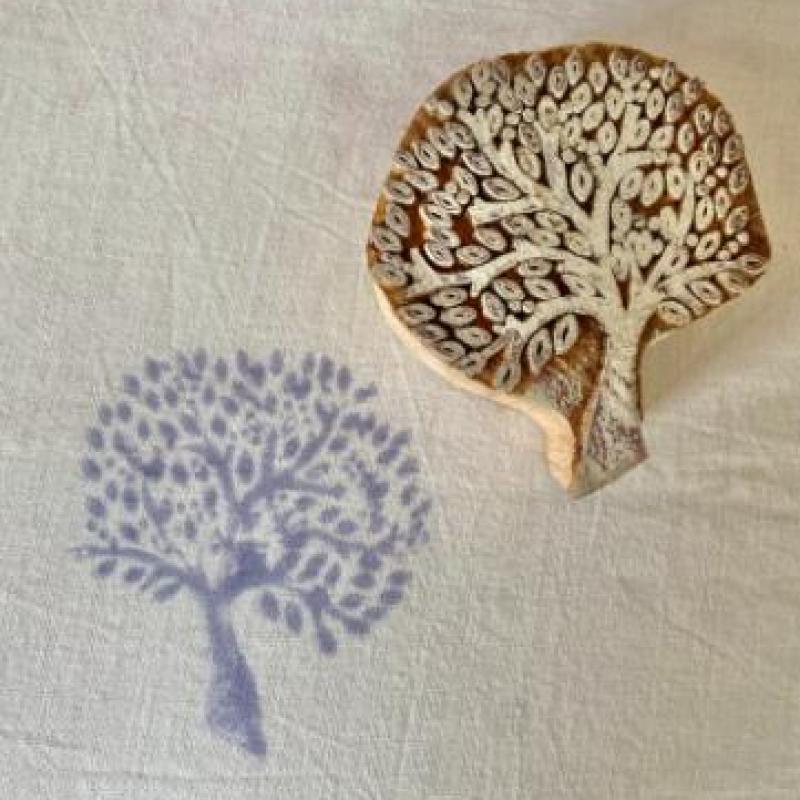 Tree of Life Handcarved Wooden Block Stamp – Pack of 2 (White Engraved) Wooden sheesham Stamp Tree Block stamp