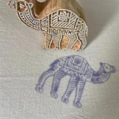 Camel Motif Handcarved Wooden Block Stamp – White Engraving for Block Printing Sheesham Block Print Stamp Paper And Fabric Print