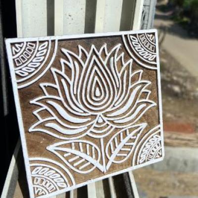 Lotus Flower Wooden Block Print Stamp – Hand carved Square Design Handmade Stamp Wooden By Sheesham Stamp Paper And Fabric Print Stamp