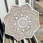 Mandala Round Wooden Block Print Stamp Sheesham Wooden Block Hand Paper And Fabric Print Block Stamp Hand Carved Set of 2 (White Engraved