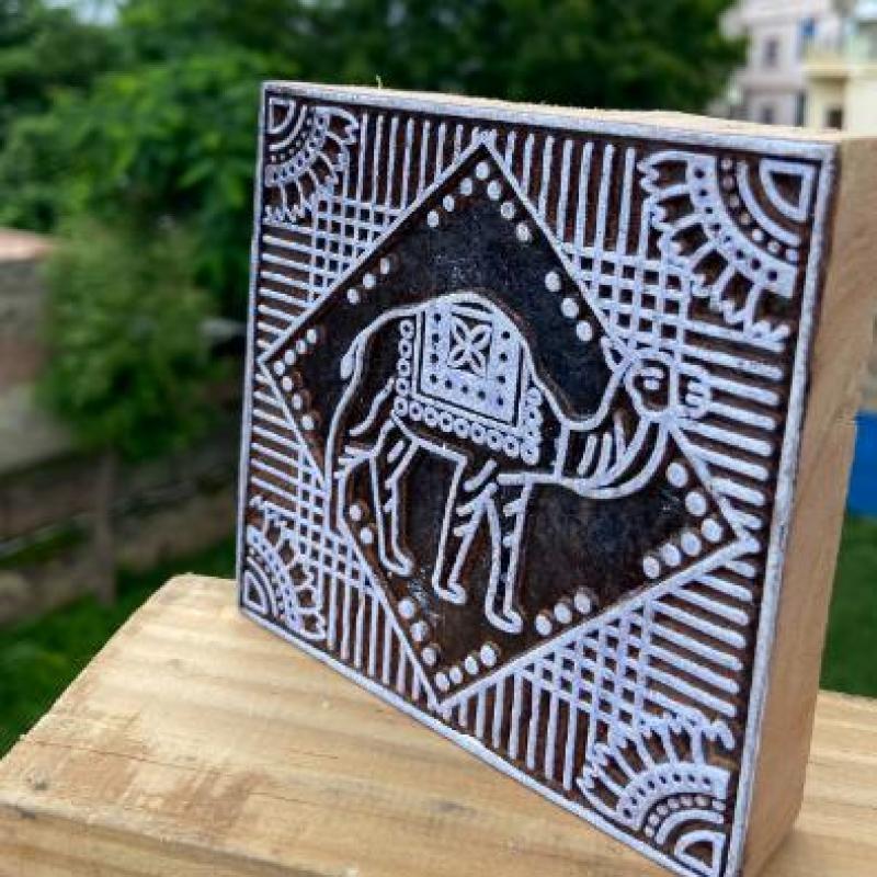 Hand crafted Wooden Camel Block Print Stamp for Fabric, Paper & Craft Handmade Sheesham  Wooden Block Stamp Squre Shap Camel block Stamp