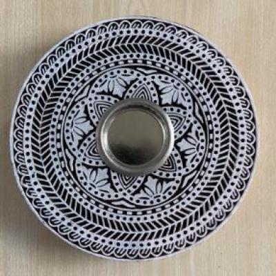 Handcrafted Wooden Block Candle Holder with Intricate Mandala Carving Hand Block Candle Design Decorate Festival Party & Other Vacation