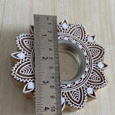 Handcrafted Wooden Floral Block Candle Holder With Lotus Design Candle Light Dinner, House Lighting And Festive Fashion