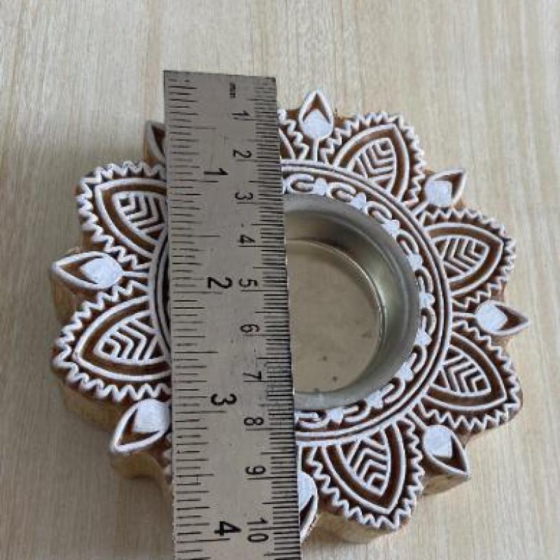 Candle Holder With Lotus Design Wooden Stamp Floral Block Candle Light Dinner, House Lighting And Festive Fashion