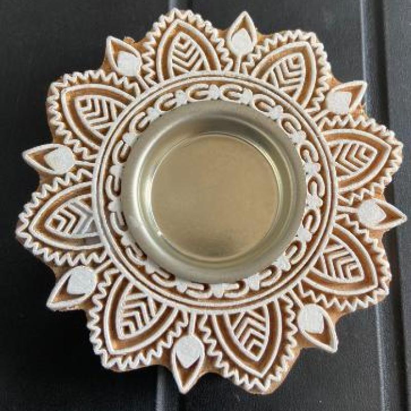 Candle Holder With Lotus Design Wooden Stamp Floral Block Candle Light Dinner, House Lighting And Festive Fashion
