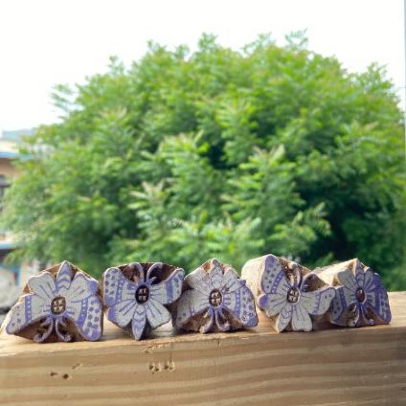 Handmade Butterfly Wooden Block Stamp – Set of 5 Hand Made Block Paper & Fabric Print Stamp Handmade Sheesham Wooden Block Print Stamp