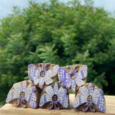 Handmade Butterfly Wooden Block Stamp – Set of 5 Hand Made Block Paper & Fabric Print Stamp Handmade Sheesham Wooden Block Print Stamp