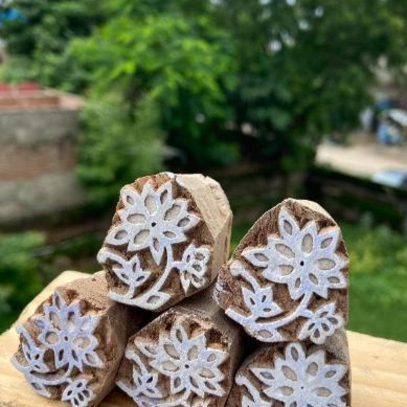 Pack of 5 Handcrafted Wooden Floral Block Prints Hand Made Block Paper & Fabric Print Stamp Handmade Sheesham Wooden Block Print Stamp