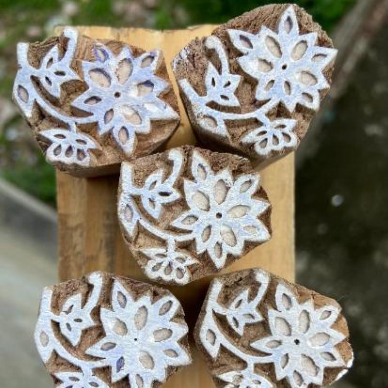Pack of 5 Handcrafted Wooden Floral Block Prints Hand Made Block Paper & Fabric Print Stamp Handmade Sheesham Wooden Block Print Stamp
