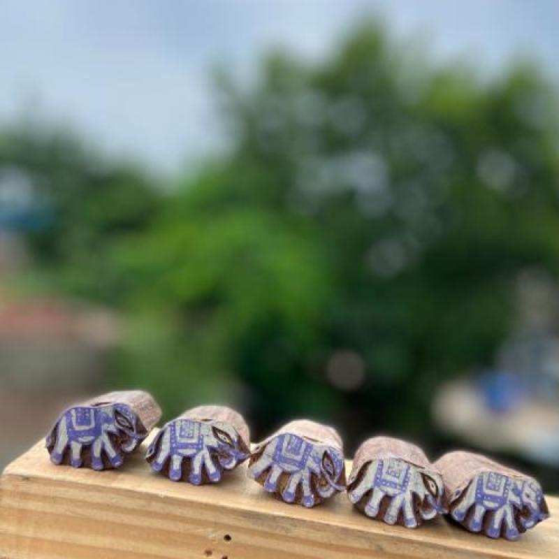 Handcrafted Elephant Wood Block Stamp – Pack of 5 Hand Made Block Paper & Fabric Print Stamp Handmade Sheesham Wooden Block Print Stamp