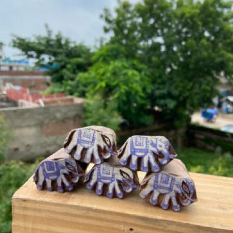 Handcrafted Elephant Wood Block Stamp – Pack of 5 Hand Made Block Paper & Fabric Print Stamp Handmade Sheesham Wooden Block Print Stamp