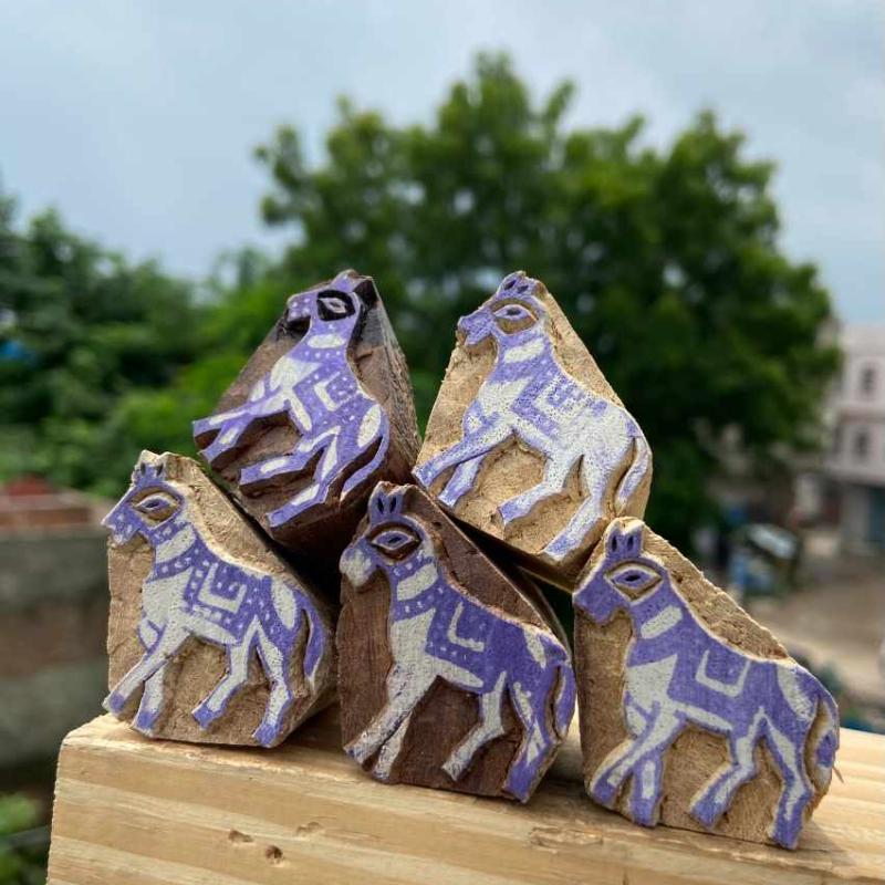 Horse Wooden Block Prints Pack of 5 Block Paper & Fabric Print Stamp Handmade Sheesham Wooden Block Print Stamp