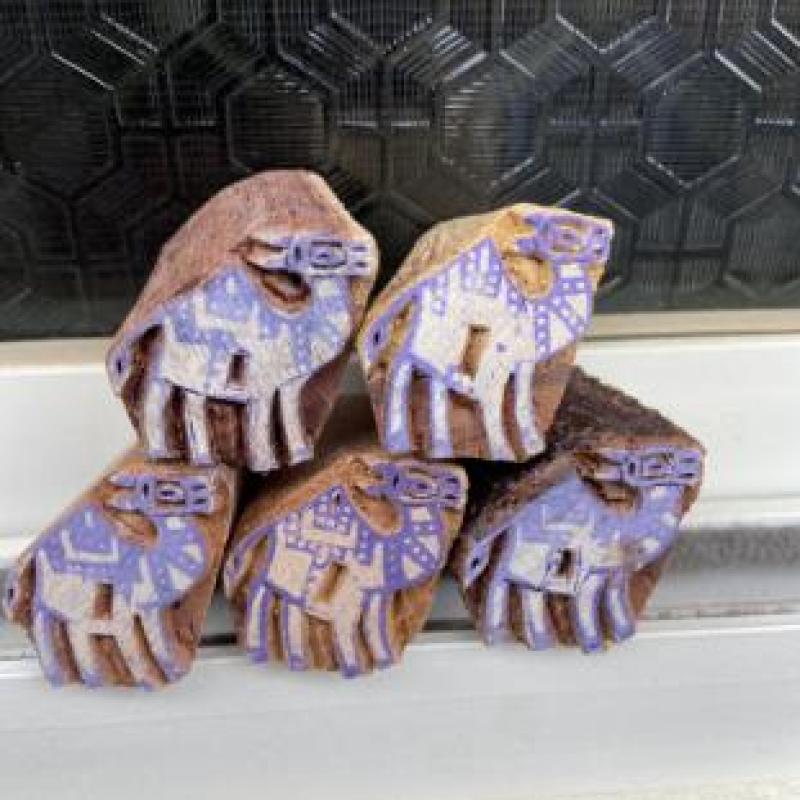 Pack of 5 Handcrafted Wooden Bull Block Prints Hand Made Block Paper & Fabric Print Stamp Handmade Sheesham Wooden Block Print Stamp
