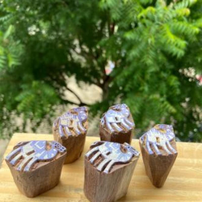 Pack of 5 Handcrafted Wooden Bull Block Prints Hand Made Block Paper & Fabric Print Stamp Handmade Sheesham Wooden Block Print Stamp