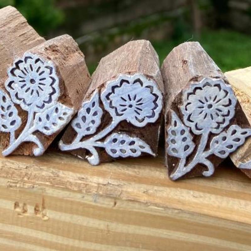 Floral Wood Block Stamp – Set of 5 Block Paper & Fabric Print Stamp