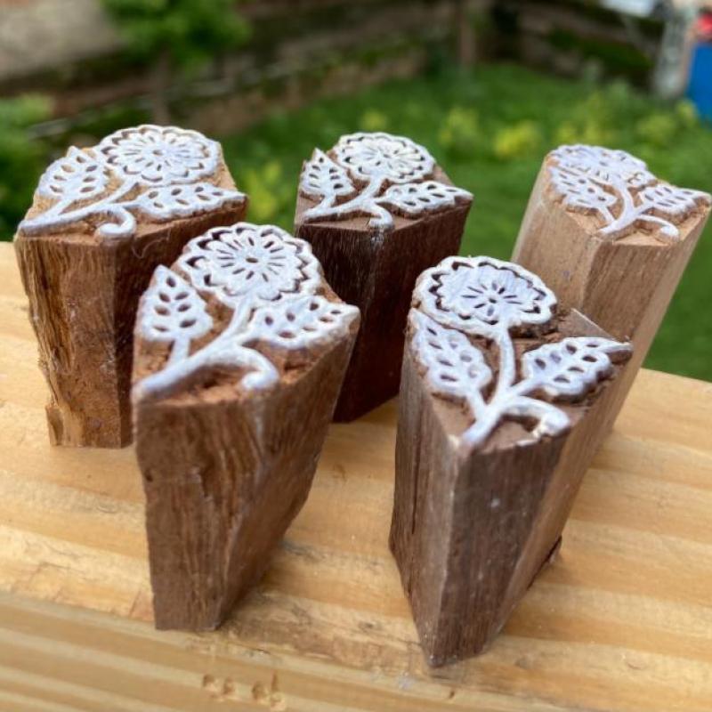 Floral Wood Block Stamp – Set of 5 Block Paper & Fabric Print Stamp