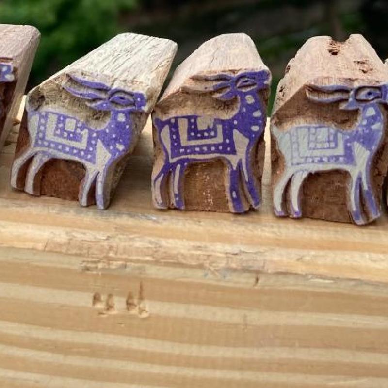 Pack of 5 Hand-Carved Wooden Deer Block Prints Hand Made Block Paper & Fabric Print Stamp Handmade Sheesham Wooden Block Print Stamp