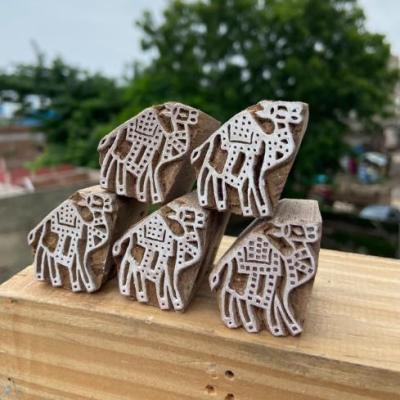 Hand-Carved Wooden Camel Block Print Stamp for Fabric, Paper & Crafting Pack of 5 Hand made Block Print Stamp Wooden Sheesham