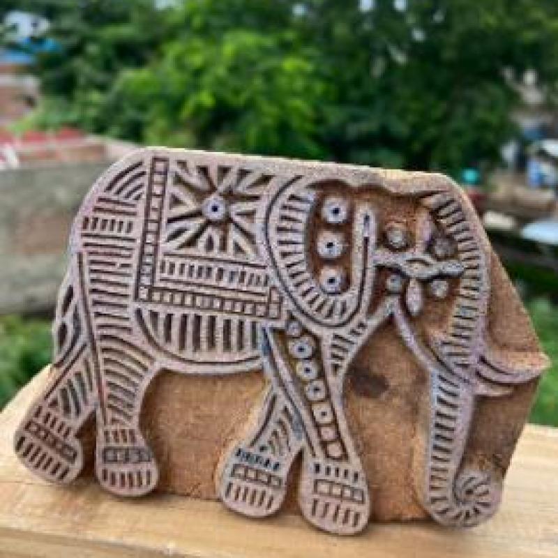 Elephant Motif Wooden Block – Hand crafted Printing Stamp for Fabric & Craft Handmade Sheesham Wooden Block Paper And Fabric Print Stamp