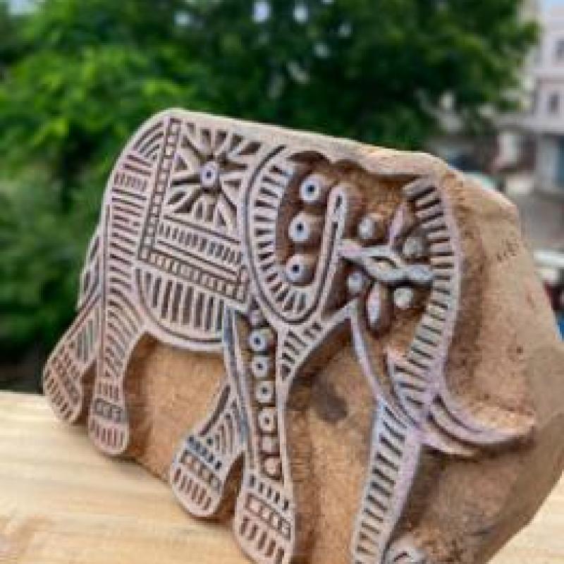 Elephant Motif Wooden Block – Hand crafted Printing Stamp for Fabric & Craft Handmade Sheesham Wooden Block Paper And Fabric Print Stamp