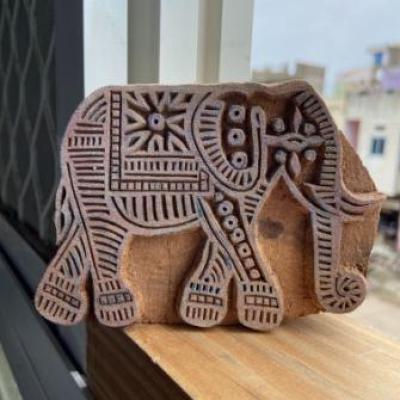 Elephant Motif Wooden Block – Hand crafted Printing Stamp for Fabric & Craft Handmade Sheesham Wooden Block Paper And Fabric Print Stamp
