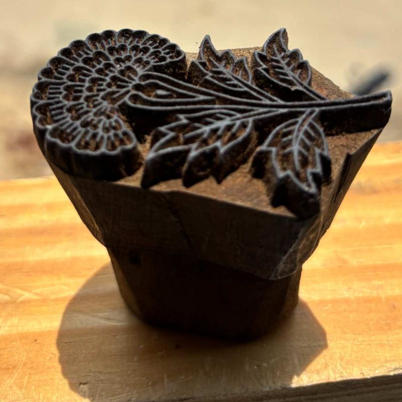 Floral Hand-Carved Wooden Block Print Stamp For Paper, Fabric & Craft Printing Stamp