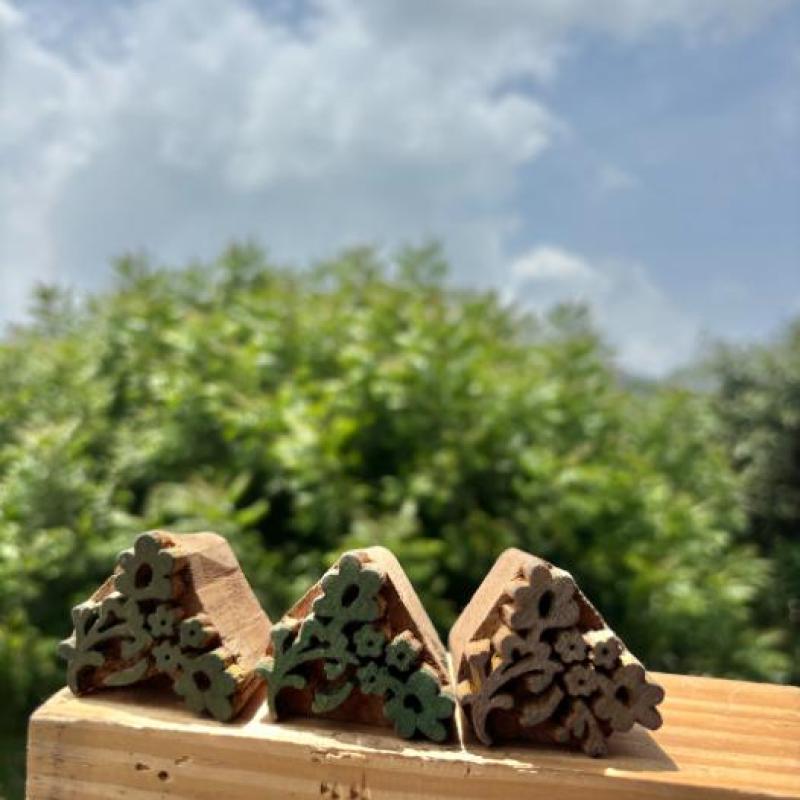Pack of 3 Floral Design Hand carved Wooden Block Prints for Fabric and Craft Handmade Sheesham Wooden Block Paper & Fabric Print Block Sta