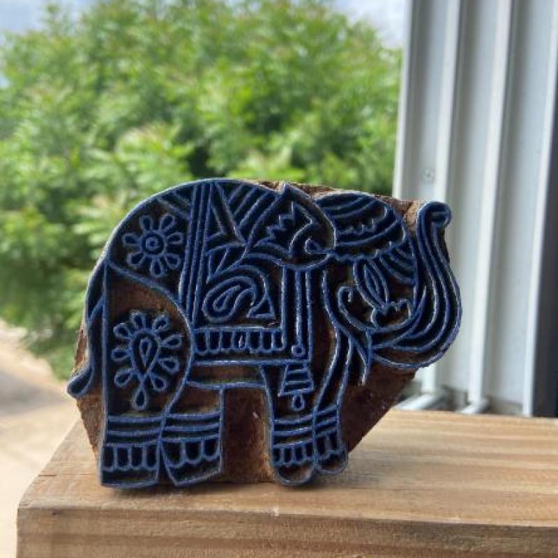 Hand carved Wooden Elephant Block Print – Traditional Indian Printing Stamp Handmade Sheesham Wooden Paper and Fabric Block Stamp