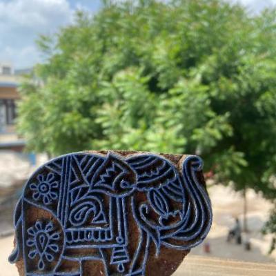 Hand carved Wooden Elephant Block Print – Traditional Indian Printing Stamp Handmade Sheesham Wooden Paper and Fabric Block Stamp