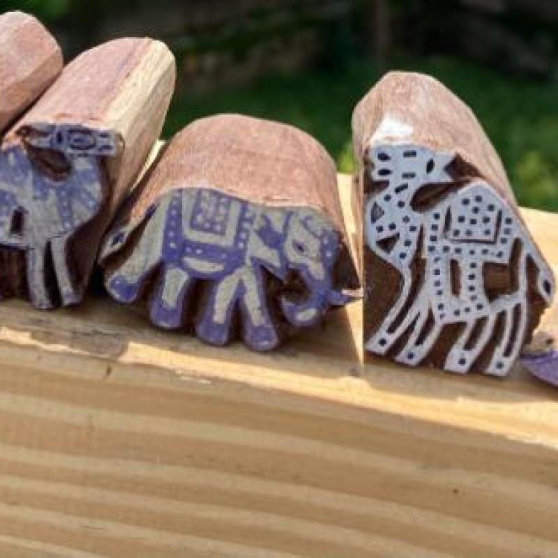 Pack of 5 Hand-Carved Animal Design Wooden Block Prints Handmade Block Paper & Fabric Print Stamp Handmade Sheesham Wooden Block Print Stamp