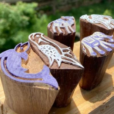 Pack of 5 Hand-Carved Animal Design Wooden Block Prints Handmade Block Paper & Fabric Print Stamp Handmade Sheesham Wooden Block Print Stamp