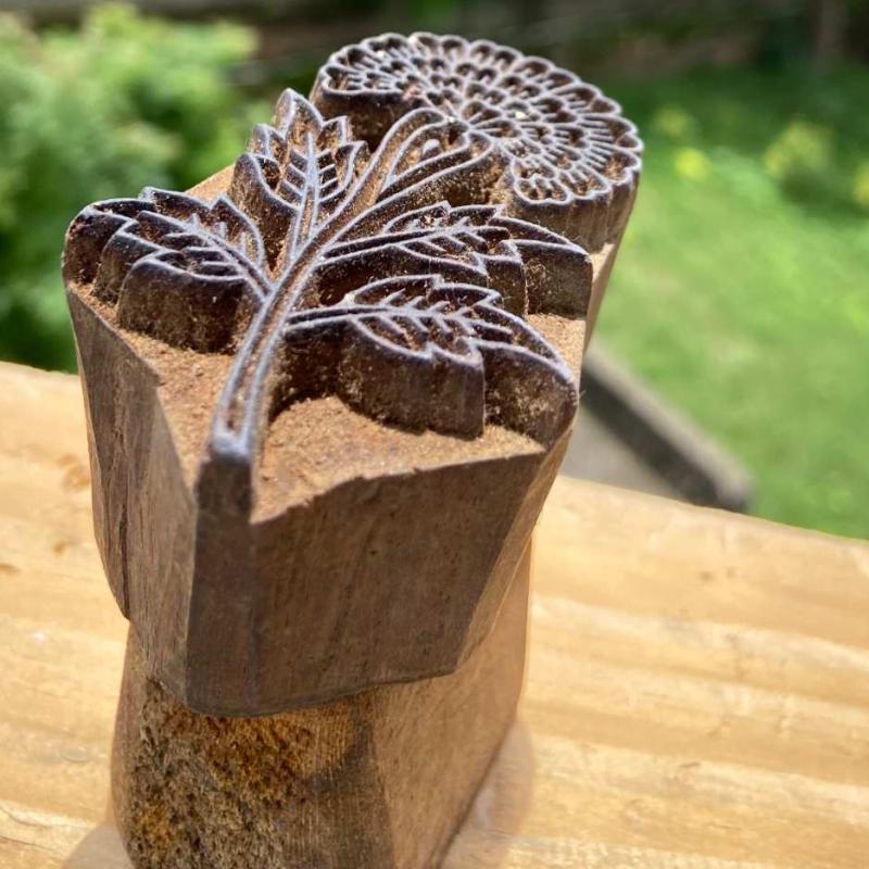 Floral Hand-Carved Wooden Block Print Stamp For Paper, Fabric & Craft Printing Stamp