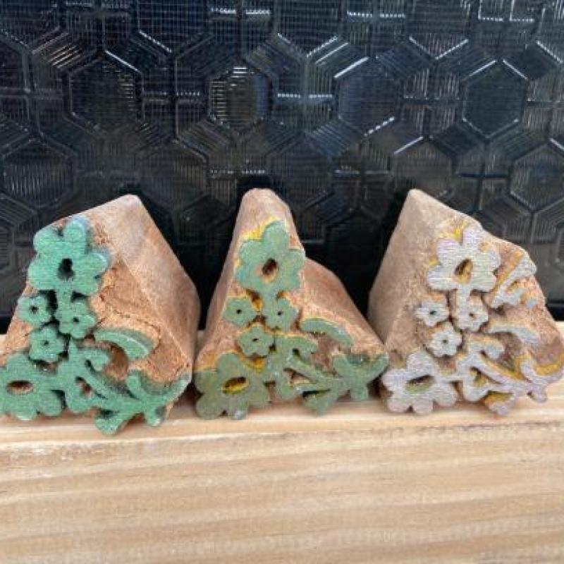 Pack of 3 Floral Design Hand carved Wooden Block Prints for Fabric and Craft Handmade Sheesham Wooden Block Paper & Fabric Print Block Sta
