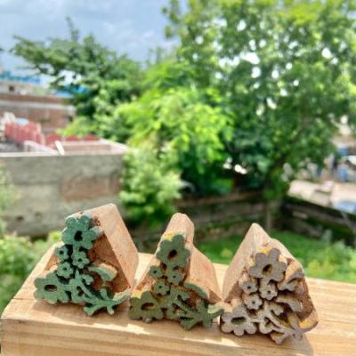 Pack of 3 Floral Design Hand carved Wooden Block Prints for Fabric and Craft Handmade Sheesham Wooden Block Paper & Fabric Print Block Sta