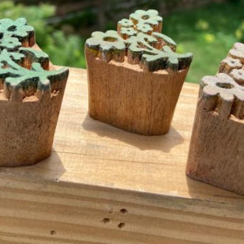 Pack of 3 Floral Design Hand carved Wooden Block Prints for Fabric and Craft Handmade Sheesham Wooden Block Paper & Fabric Print Block Sta