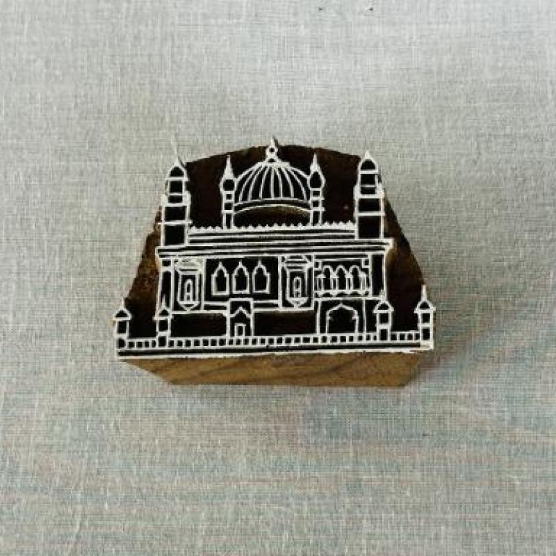 Mosque Landmark Wooden Printing Block | Handcarved Indian Wood Stamp for Textile, Clay, and Paper | Islamic Architecture Stamp