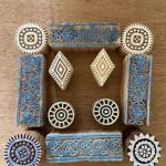 Handcarved Wooden Printing Blocks Set | Floral, Circular & Geometric Stamps for Fabric, Clay, Paper & Textile Printing – 12 Blocks