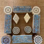 Handcarved Wooden Printing Blocks Set | Floral, Circular & Geometric Stamps for Fabric, Clay, Paper & Textile Printing – 12 Blocks