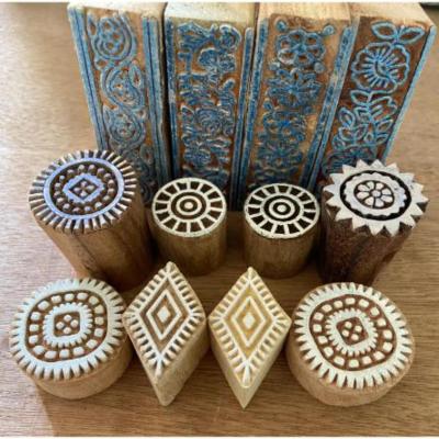 Handcarved Wooden Printing Blocks Set | Floral, Circular & Geometric Stamps for Fabric, Clay, Paper & Textile Printing – 12 Blocks