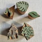 Hand-Carved Wooden Block Printing Stamps | Leaf Pattern Stamp Set | DIY Fabric Printing Tools