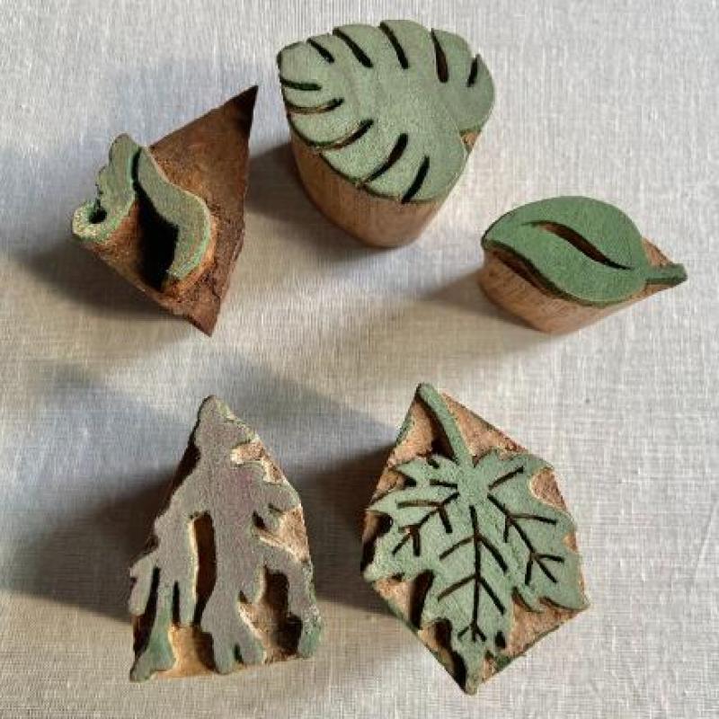 Hand-Carved Wooden Block Printing Stamps | Leaf Pattern Stamp Set | DIY Fabric Printing Tools