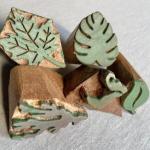 Hand-Carved Wooden Block Printing Stamps | Leaf Pattern Stamp Set | DIY Fabric Printing Tools