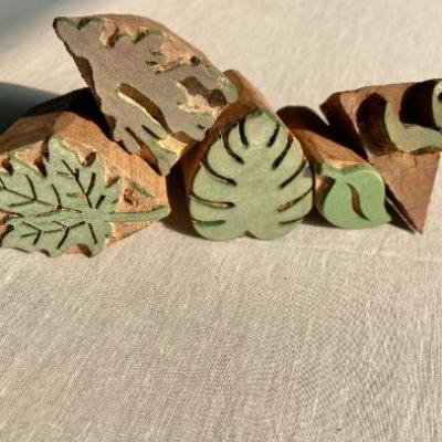 Hand-Carved Wooden Block Printing Stamps | Leaf Pattern Stamp Set | DIY Fabric Printing Tools