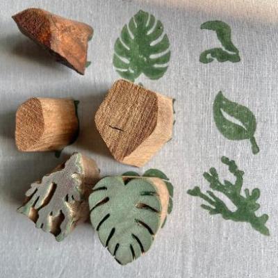 Hand-Carved Wooden Block Printing Stamps | Leaf Pattern Stamp Set | DIY Fabric Printing Tools